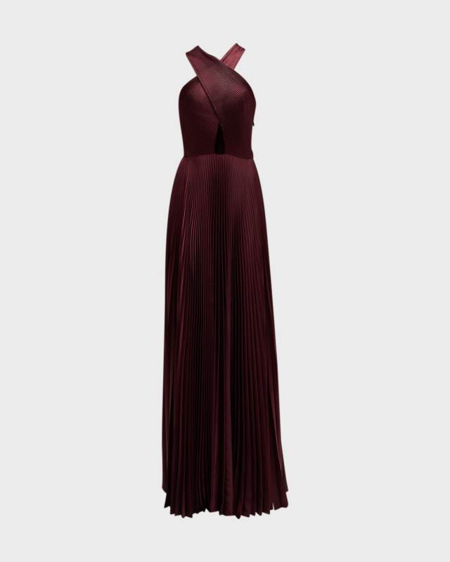 Athena Pleated Halter A-Line Maxi Dress